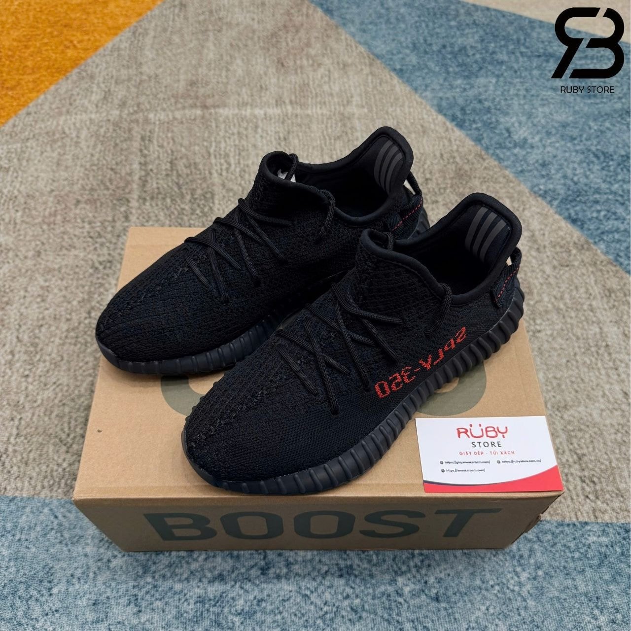 Giày Yeezy 350 V2 Bred đen đỏ
