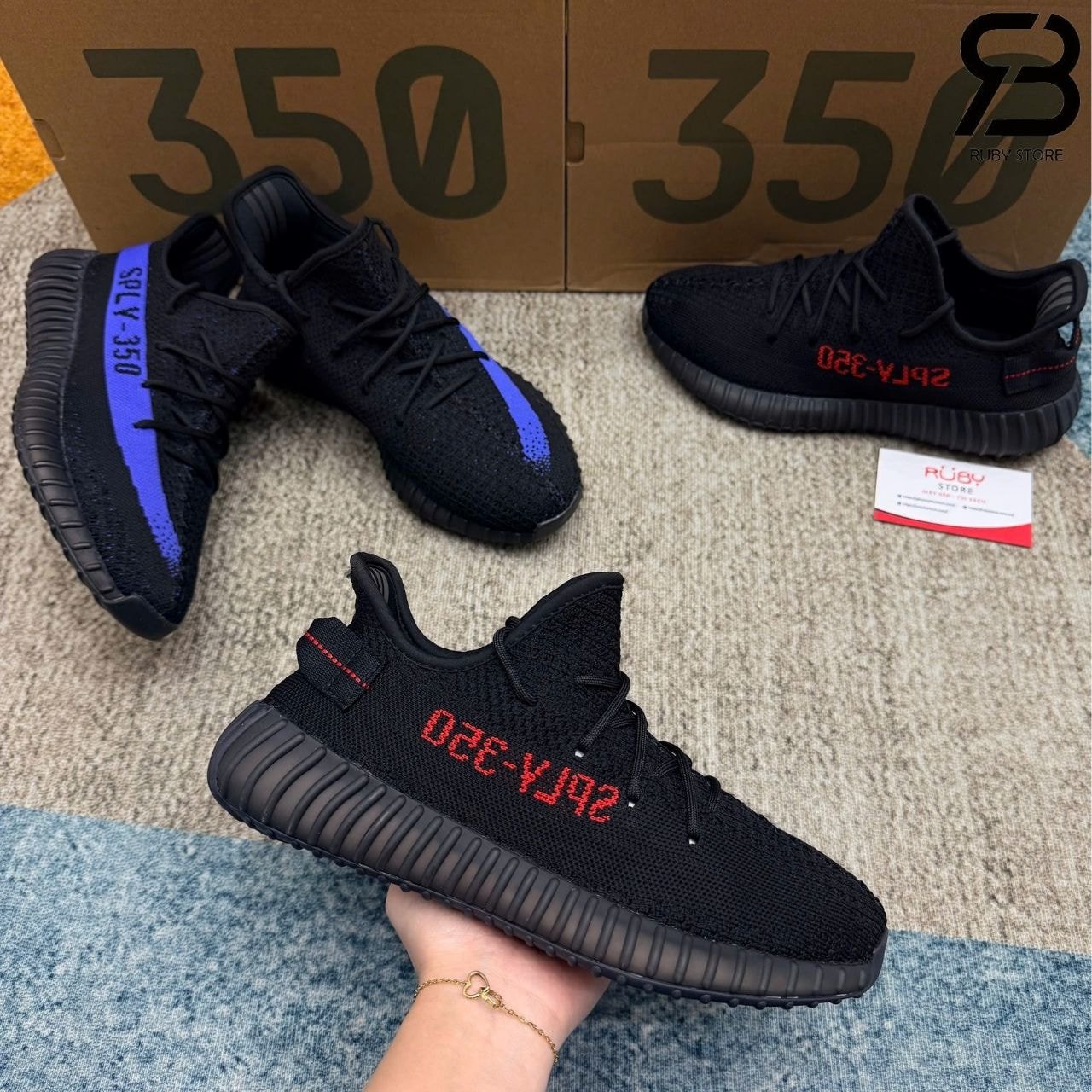 Giày Yeezy 350 V2 Bred đen đỏ