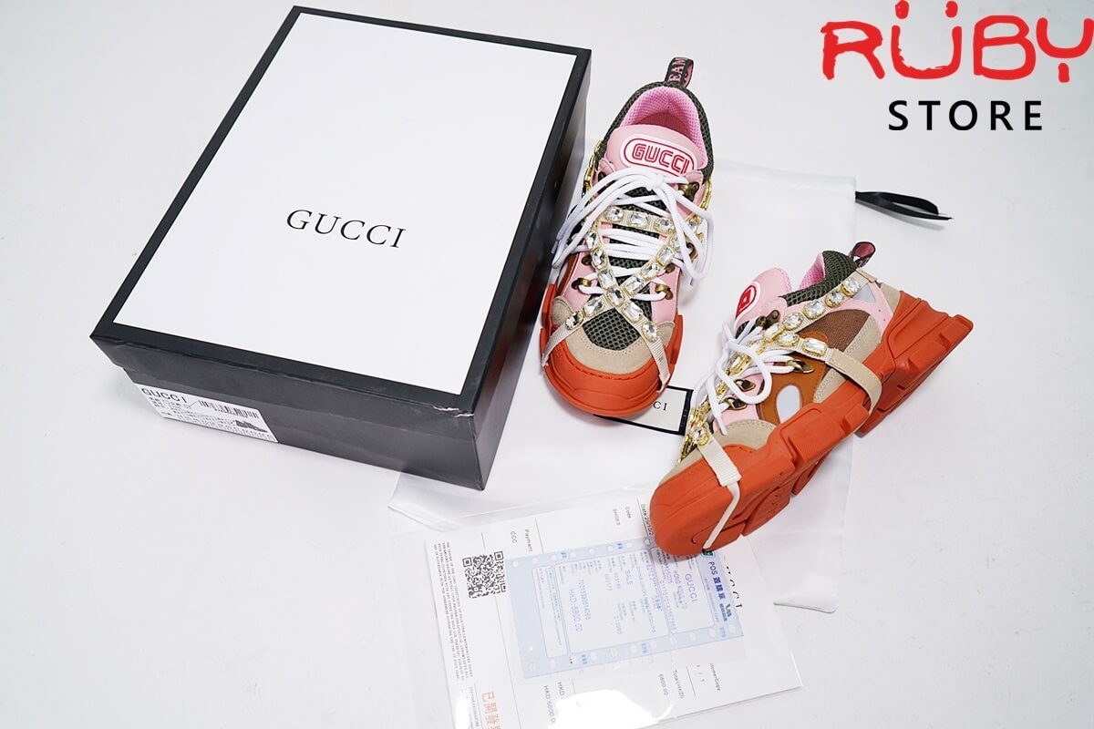 Giày Gucci Flashtrek Sneaker With Removable Crystals Replica 11 (Hồng Cam)