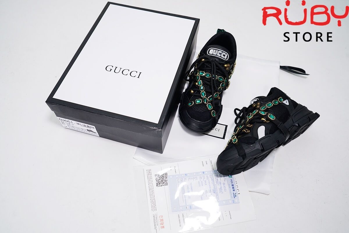Giày Gucci Flashtrek Sneaker With Removable Crystals Replica 11 (Đen)