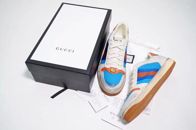 Giày Gucci Screener Leather Sneaker Replica 1:1 (Trắng Xanh Cam) 2019