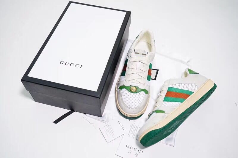 Giày Gucci Screener Leather Sneaker Replica 1:1 (Trắng Xanh Lá Gucci) 2019