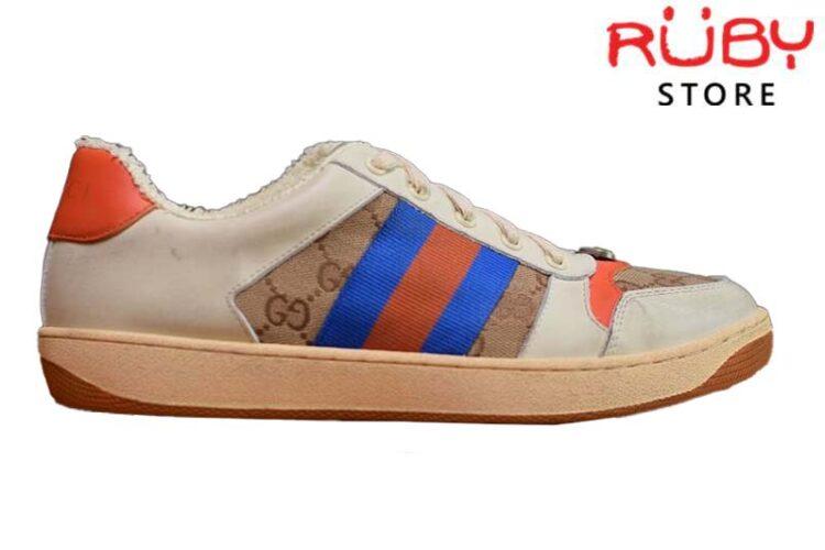 Giày Gucci Screener Leather Sneaker Replica 1:1 (Trắng Xanh Cam Gucci ) 2019