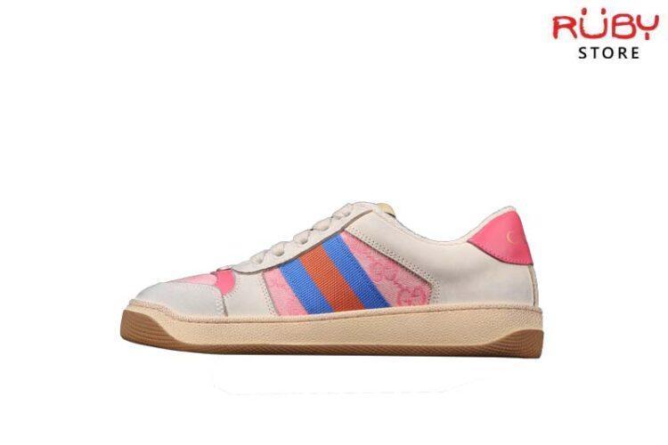 Giày Gucci Screener Leather Sneaker Replica 1:1 (Trắng Hồng)