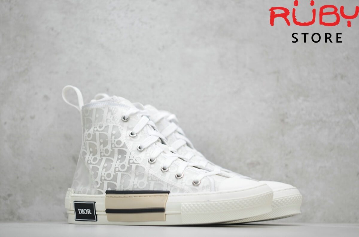 giày dior b23 high top sneaker in dior oblique trắng full