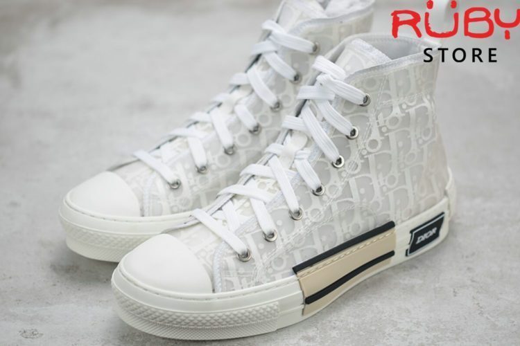 giày dior b23 high top sneaker in dior oblique trắng full