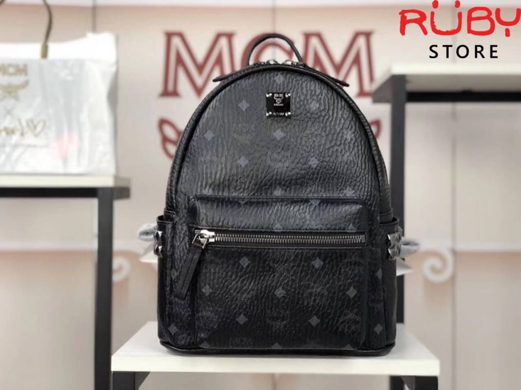 ba lô mcm stark side studs backpack in visetos black ở hcm