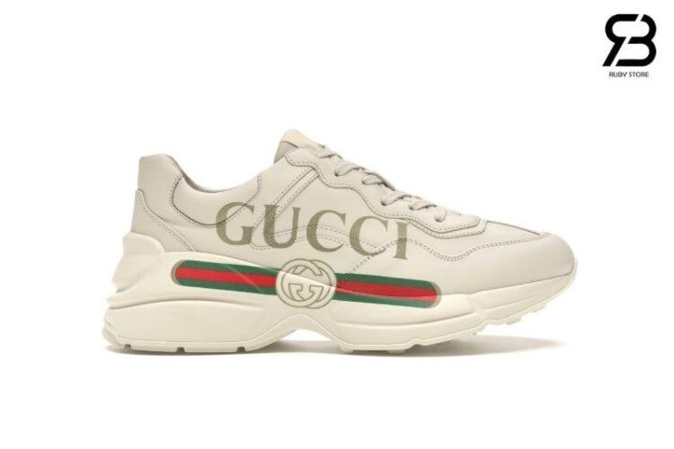 Giày Gucci Rhyton Vintage Logo Leather Sneaker Rep trắng Rep 1 1