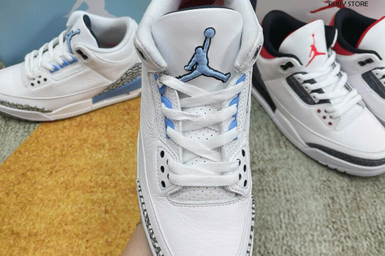 Hình ảnh thực tế giày Jordan 3 UNC trắng xanh Rep 1 1 tại Ruby Store