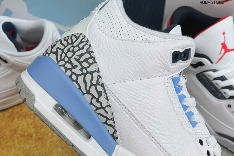 Hình ảnh thực tế giày Jordan 3 UNC trắng xanh Rep 1 1 tại Ruby Store