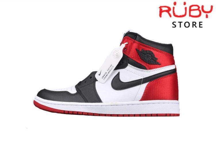Giày Jordan 1 Retro High Satin Black Toe Trắng Đen Đỏ