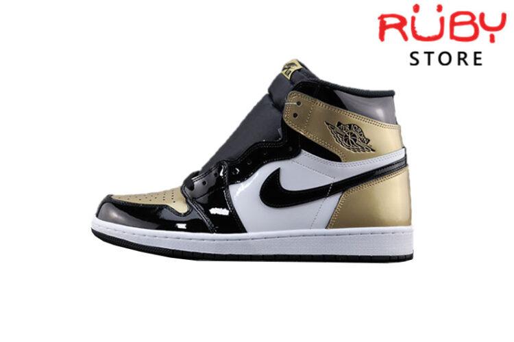 Giày Jordan 1 High NRG Patent Gold Toe Đen Vàng