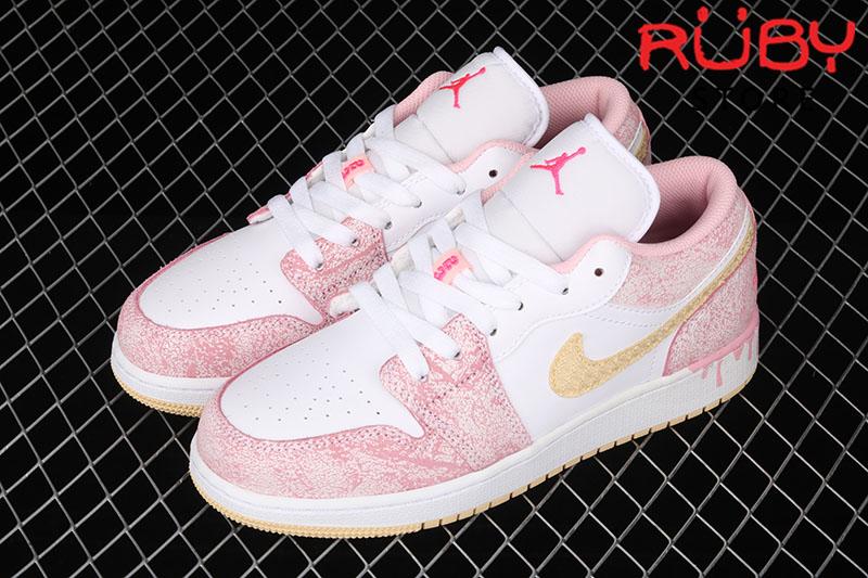 Giày Air Jordan 1 Low Paint Drip Hồng Kem Chảy