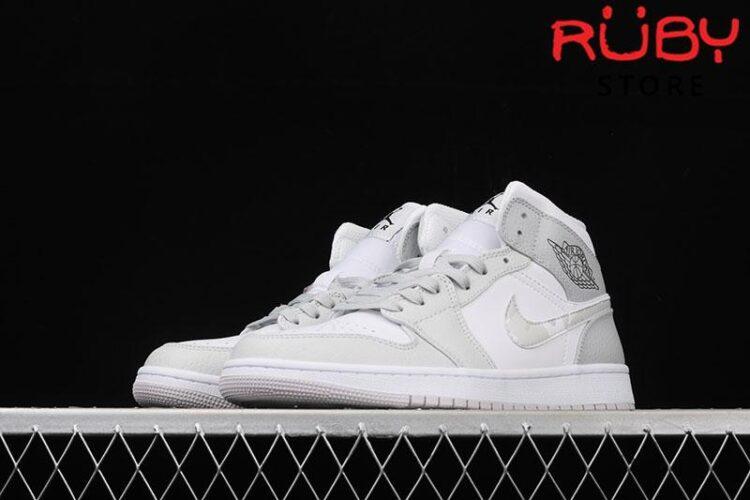 Giày Jordan 1 Mid White Camo Trắng Xám