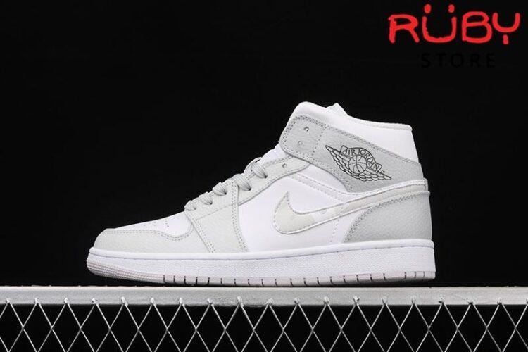Giày Jordan 1 Mid White Camo Trắng Xám