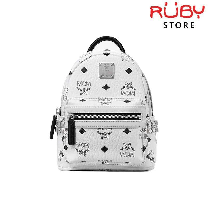 Ba Lô MCM Stark Backpack in Visetos Trắng 21CM Siêu Cấp