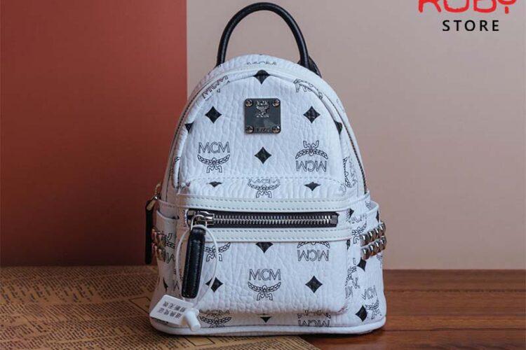 Ba Lô MCM Stark Backpack in Visetos Trắng 21CM Siêu Cấp