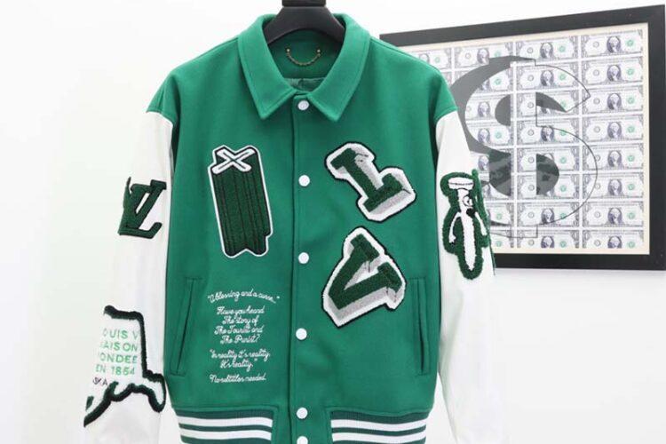 Áo Khoác Louis Vuitton Varsity Leather Jacket Green Xanh Lá