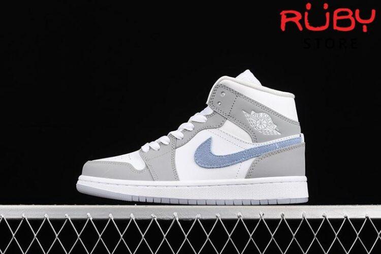 Giày Nike Jordan 1 Mid Wolf Grey Aluminum Xám Xanh