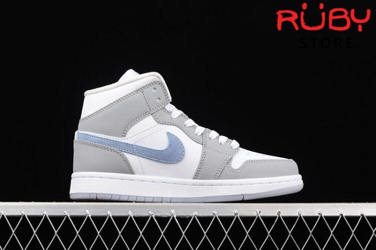 Giày Nike Jordan 1 Mid Wolf Grey Aluminum Xám Xanh