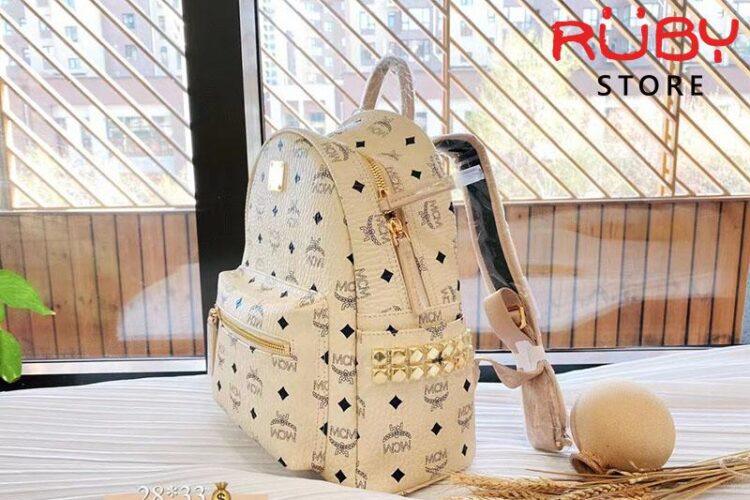 Ba Lô MCM Stark Side Studs Backpack in Visetos Màu Kem