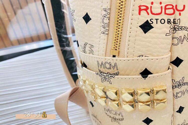 Ba Lô MCM Stark Side Studs Backpack in Visetos Màu Kem