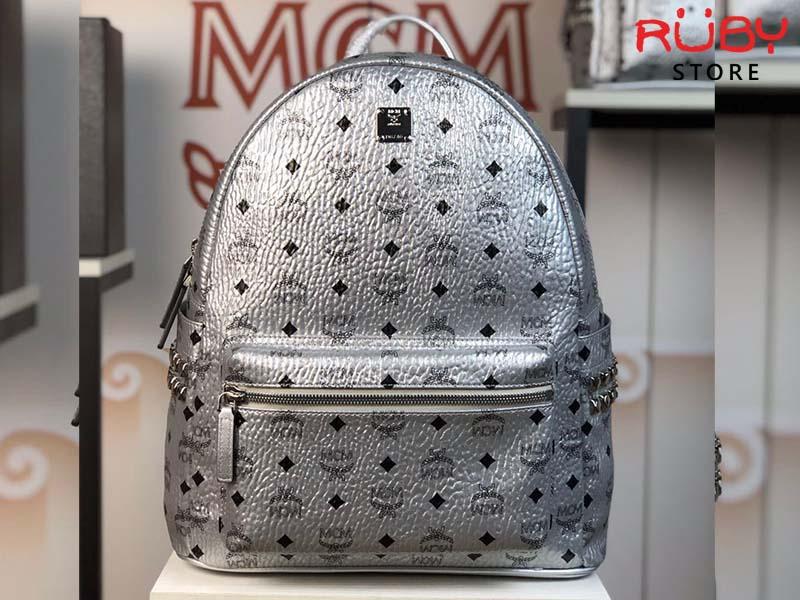 Ba Lô Mcm Stark Side Studs Backpack Màu Bạc Siêu Cấp - Size 40 Cm