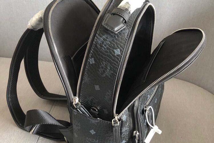 Ba Lô MCM Small Stark Backpack Double Zip Cognac Đen 33CM Siêu Cấp