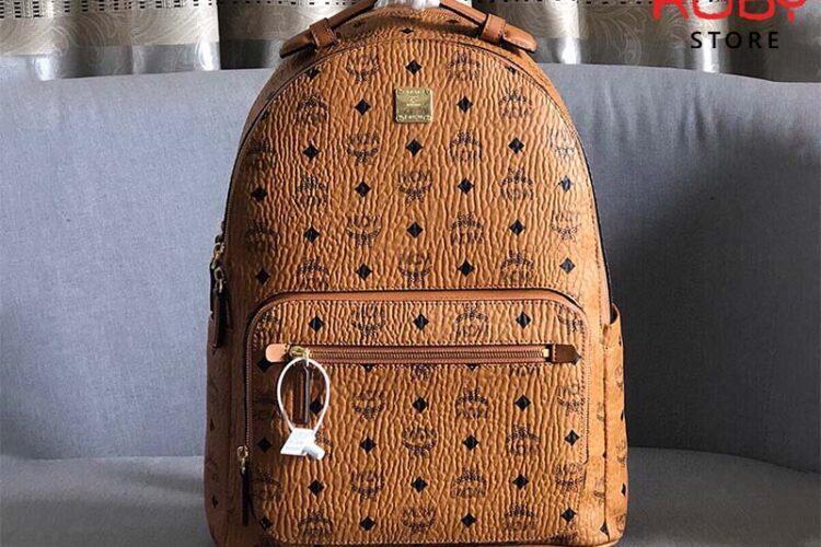 Ba Lô MCM Medium Stark Backpack In Visetos Double Zip Cognac Nâu 40CM Best Quality