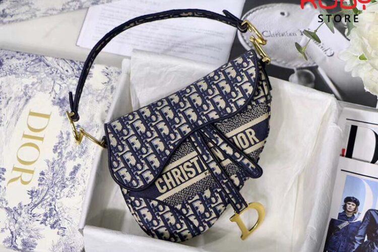 Túi Dior Saddle Oblique Embroidery Blue Xanh 25CM Siêu Cấp