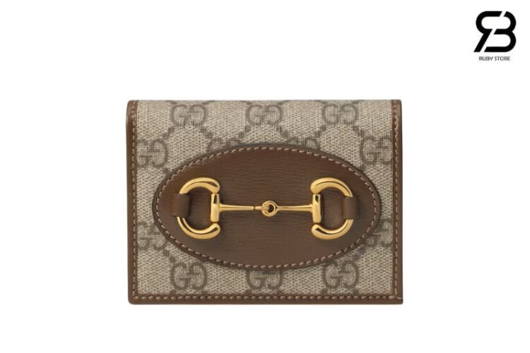 Ví Gucci Horsebit 1955 Card Case Wallet GG Supreme Nâu 11CM