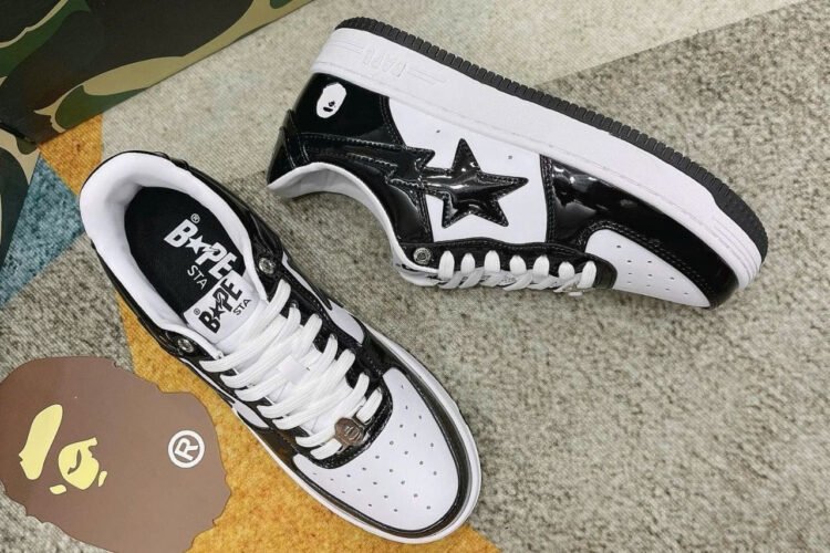 Giày A Bathing Ape Bape Sta Black White đen trắng Bóng