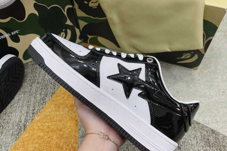 Giày A Bathing Ape Bape Sta Black White đen trắng Bóng