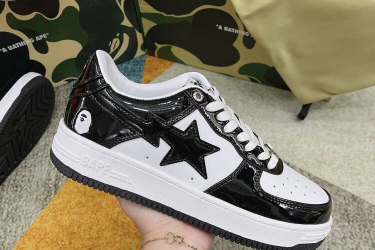 Giày A Bathing Ape Bape Sta Black White đen trắng Bóng