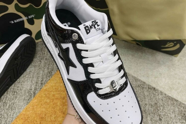 Giày A Bathing Ape Bape Sta Black White đen trắng Bóng