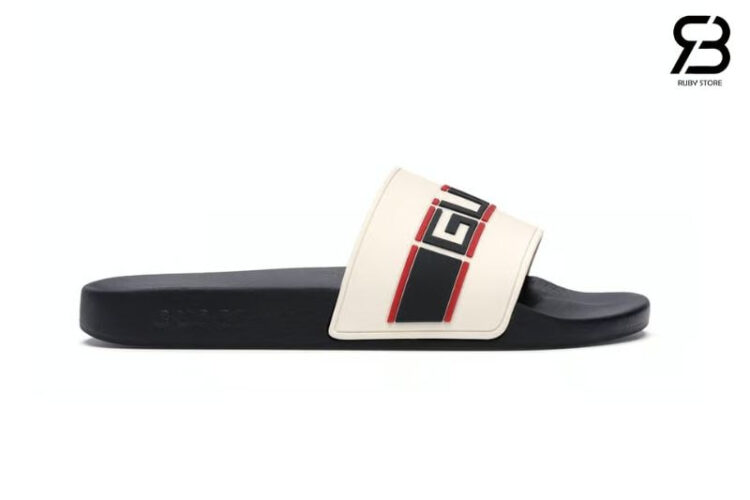 Dép Gucci Stripe Rubber Slide Trắng Đen Đỏ