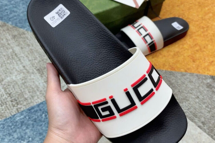 Dép Gucci Stripe Rubber Slide Trắng Đen Đỏ