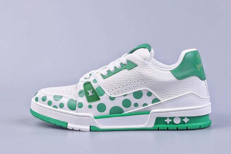 Giày Louis Vuitton Trainer Yayoi Kusama White Green Xanh Lá