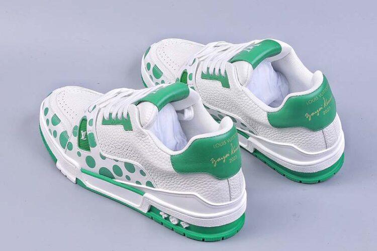 Giày Louis Vuitton Trainer Yayoi Kusama White Green Xanh Lá