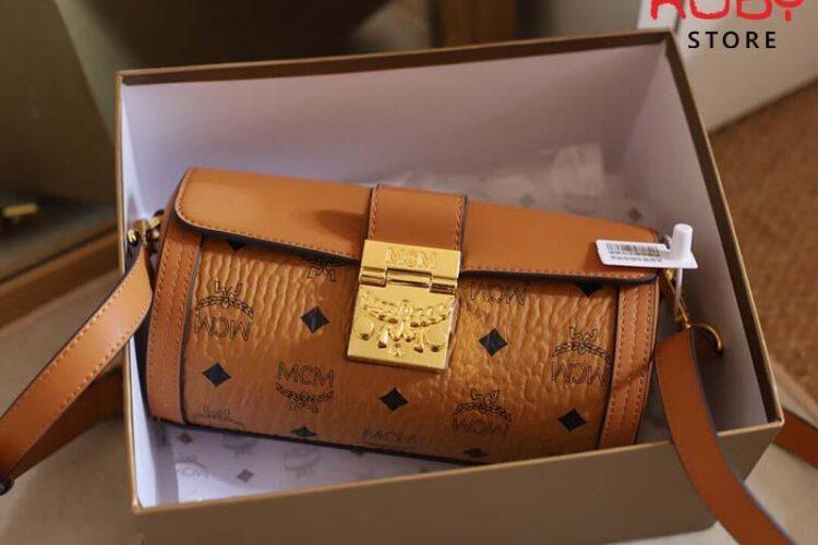 Túi MCM Small Tracy Cylinder Bag in Visetos Nâu Best Quality