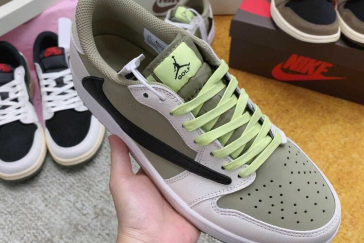 Giày Air Jordan 1 Low Travis Scott s Golf Olive trắng xanh