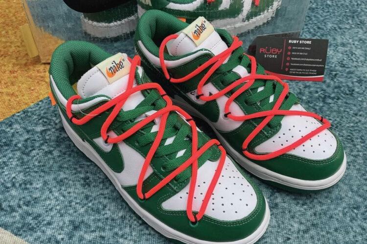 Giày Nike Dunk Low Off-White Pine Green xanh trắng Rep 1 1