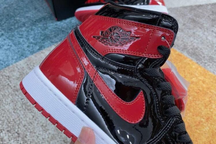 Giày Jordan 1 High Patent Bred đỏ đen bóng