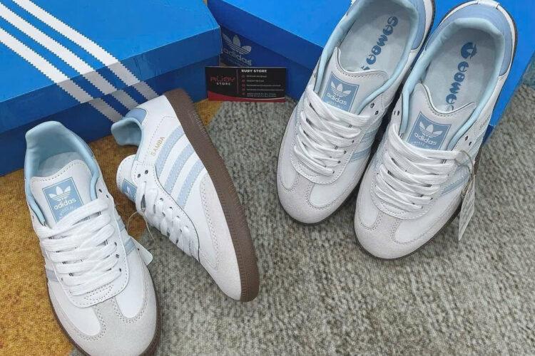 Giày adidas Samba White Halo Blue Trắng sọc xanh dương