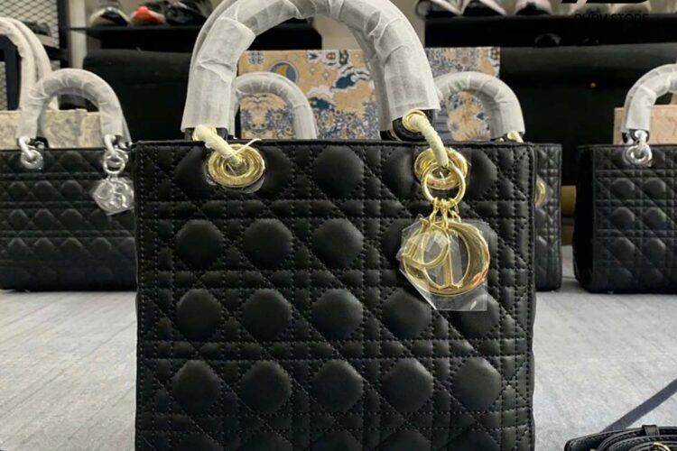 Túi Medium Lady Dior Black Lambskin Size 24 GHW Cao Cấp