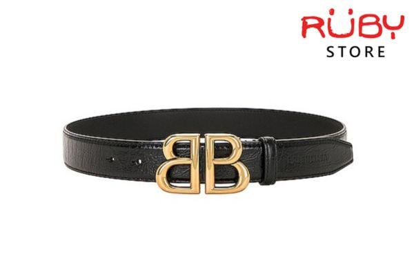 Dây nịt Balenciaga BB Monaco Belt In Black Calfskin Gold Buckle