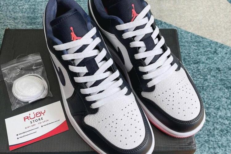 Giày Jordan 1 Low Obsidian Ember Glow Trắng Xanh Đậm