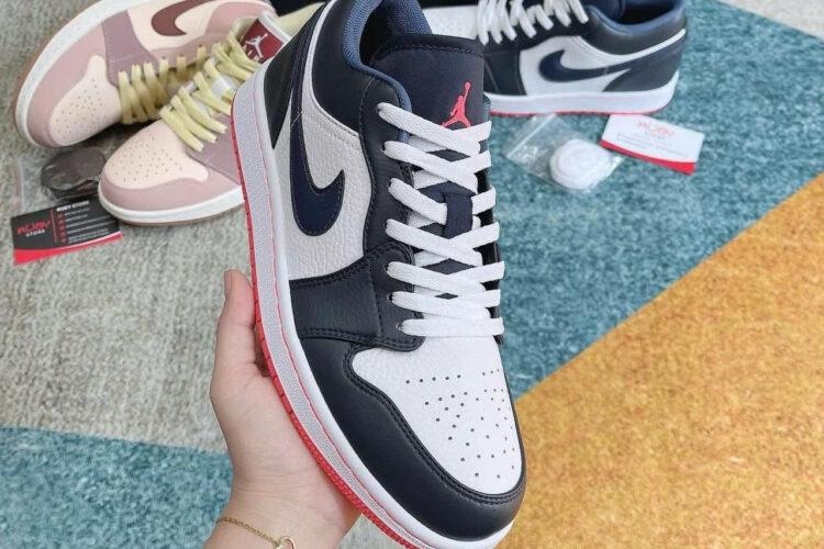 Giày Jordan 1 Low Obsidian Ember Glow Trắng Xanh Đậm