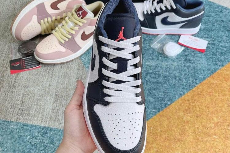 Giày Jordan 1 Low Obsidian Ember Glow Trắng Xanh Đậm
