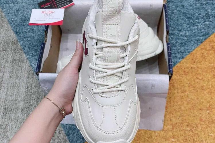 Giày MLB Big Ball Chunky Beige Red chữ C trắng đỏ
